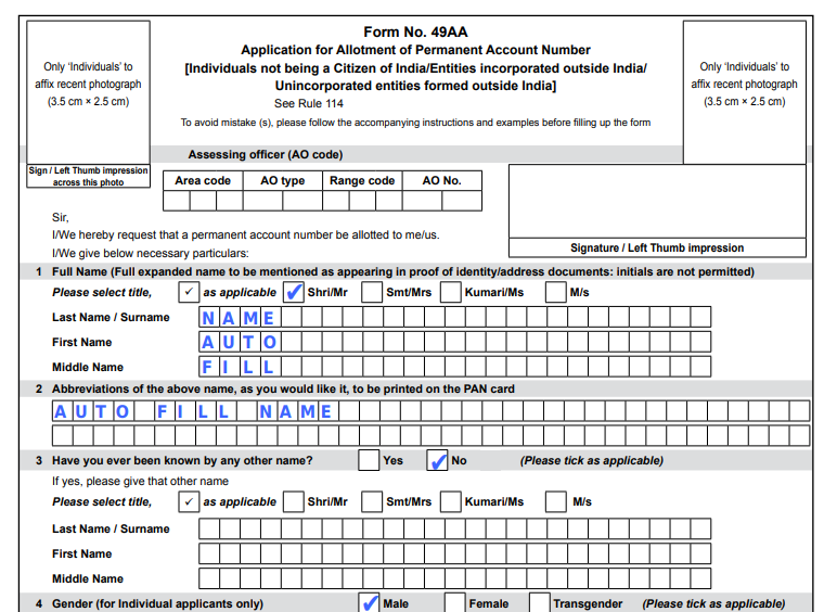 New pan card form 49aa fillable pdf nri eform vle club